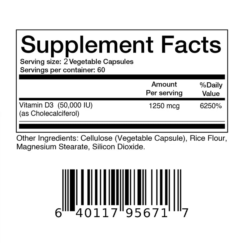 Vitamin D3 Supplement - Cell Growth, Bone Regeneration, Immune Support, Strong Bones and Nervous System Health